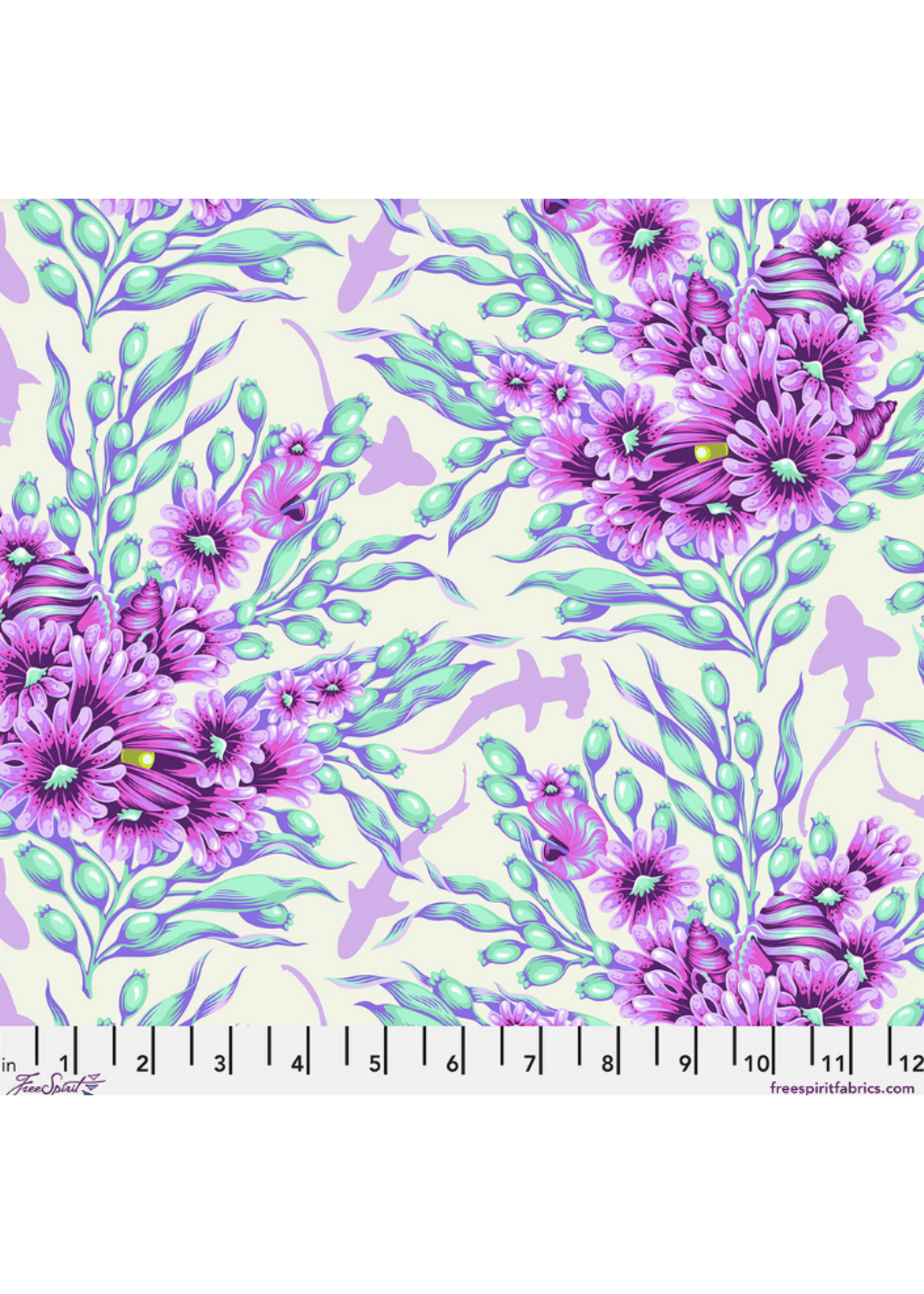 FreeSpirit Fabrics Floral Reef- Tula Pink- Shadow Sharks- Ultraviolet- Per 10cm/4"