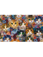 Timeless Treasures Calico Cat Packed Cats & Floral- Per 10cm/4"
