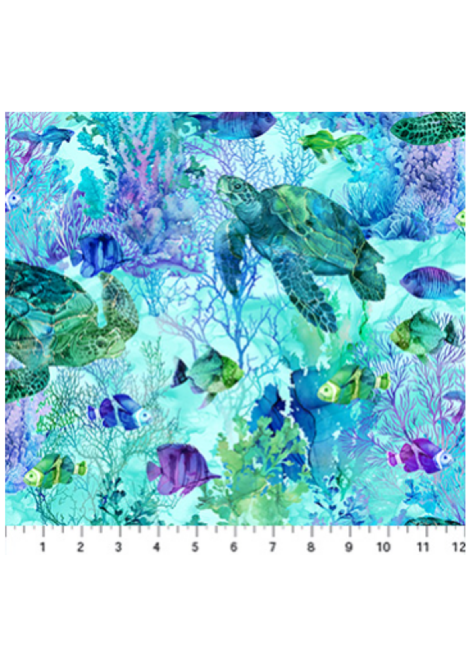 Northcott Coral Reef  Turq Multi  1 Unit = 10 Cm = 4 Inches