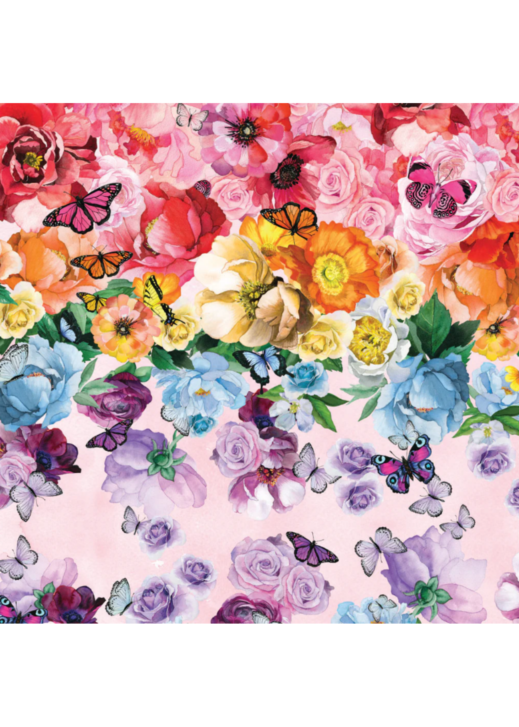 Camelot Fabrics Monarch Gardens - Butterfly Rose Garden- Per 10cm/4"