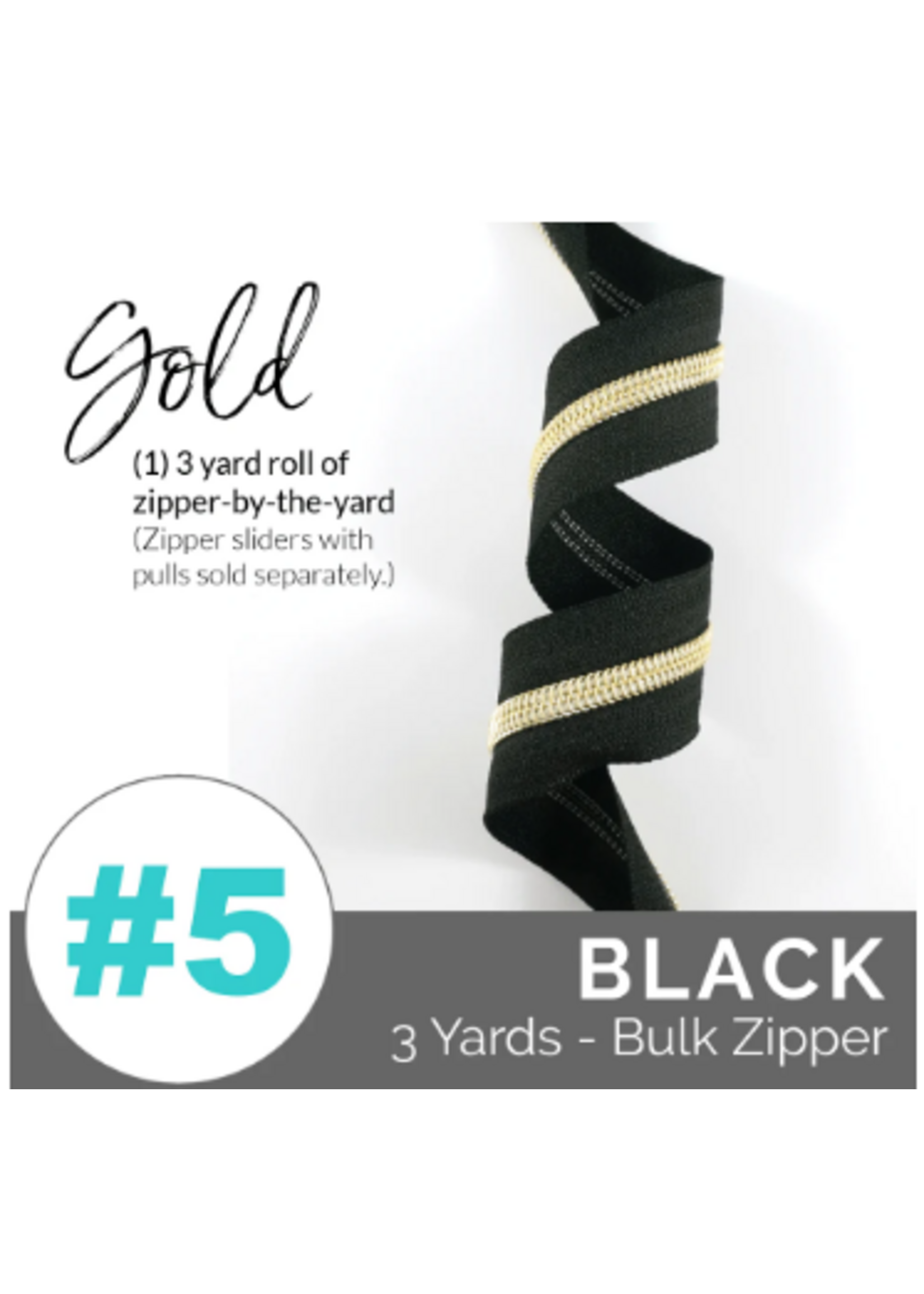 Emmaline Bags Emmaline Bags - Zipper by the Yard Coil - #5 - 2.74m/3 yds - Black – Gold
