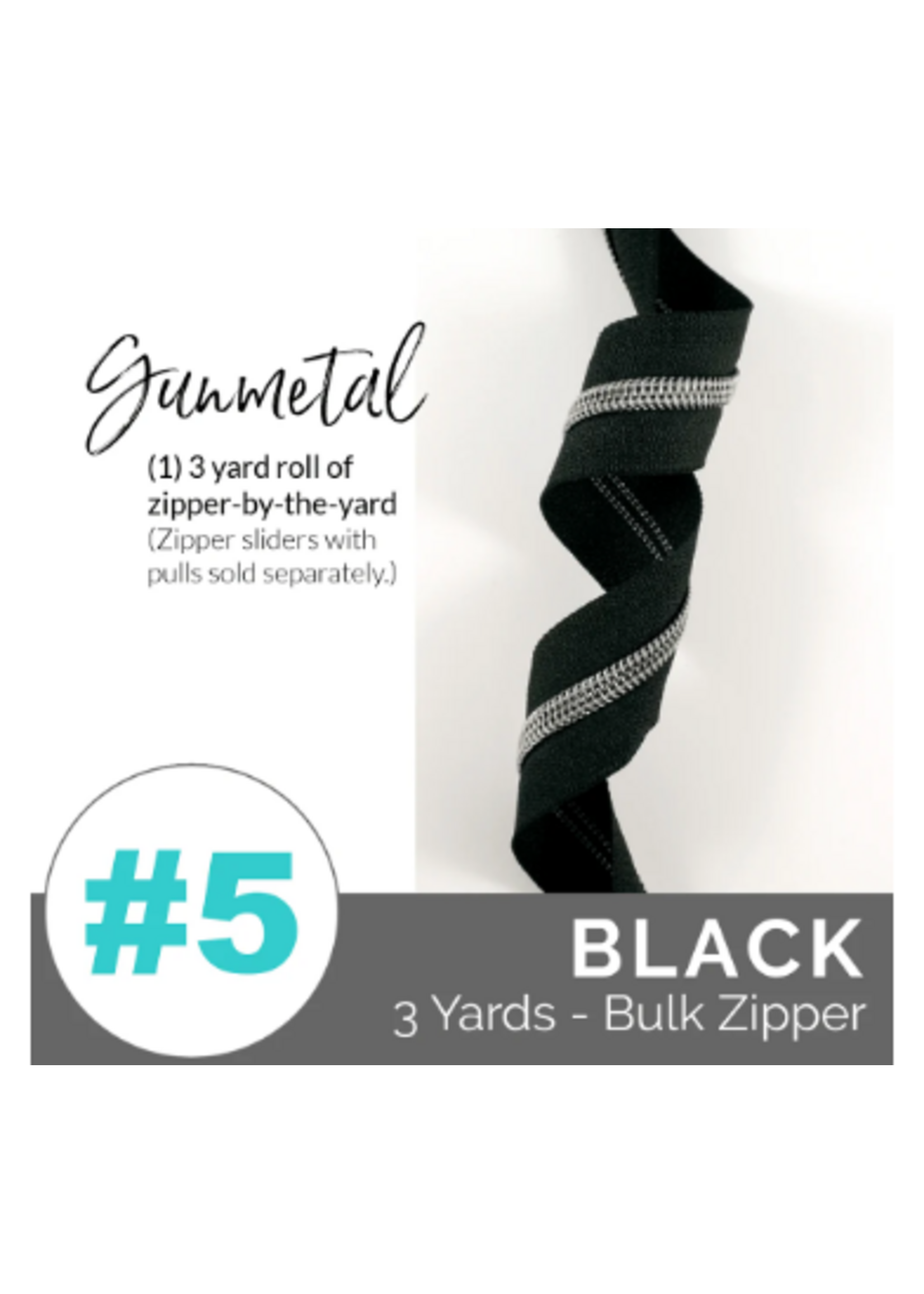 Emmaline Bags Emmaline Bags - Zipper by the Yard Coil - #5 - 2.74m/3 yds - Black – Gunmetal