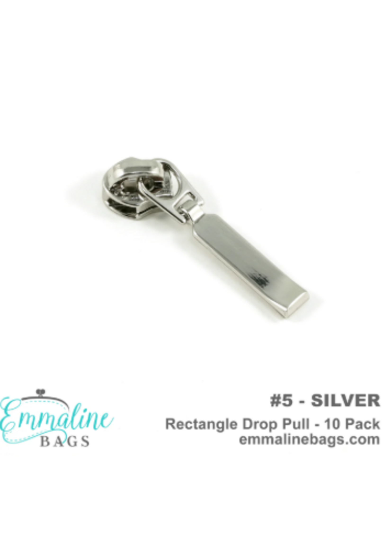 Emmaline Bags Emmaline Bags - Zipper Sliders with Pulls - Rectangle Drop - #5 - Silver - 10 pack