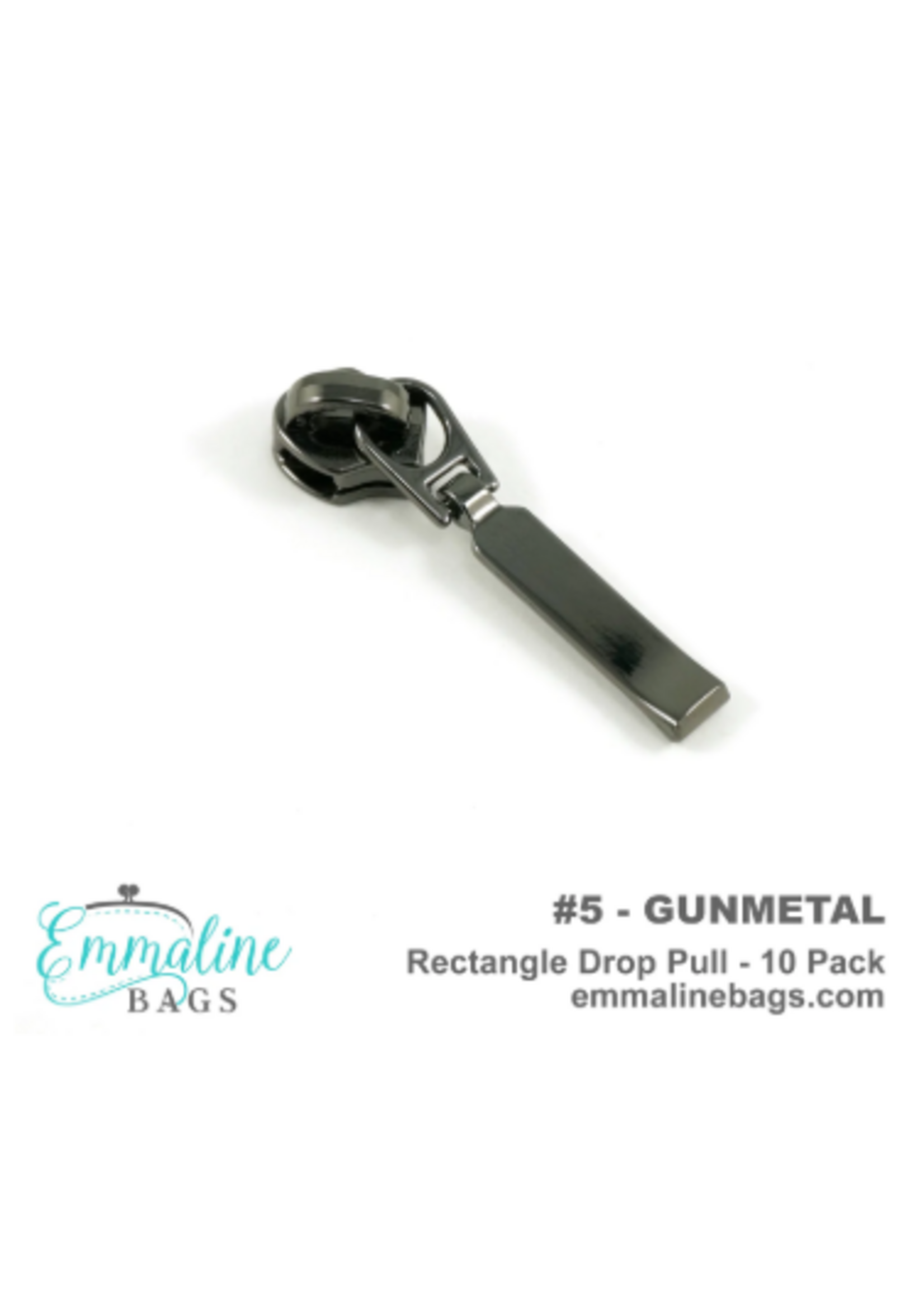 Emmaline Bags Emmaline Bags - Zipper Sliders with Pulls - Rectangle Drop - #5 - Gunmetal - 10 pack