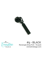 Emmaline Bags Emmaline Bags - Zipper Sliders with Pulls - Rectangle Drop - #5 - Black - 10 pack