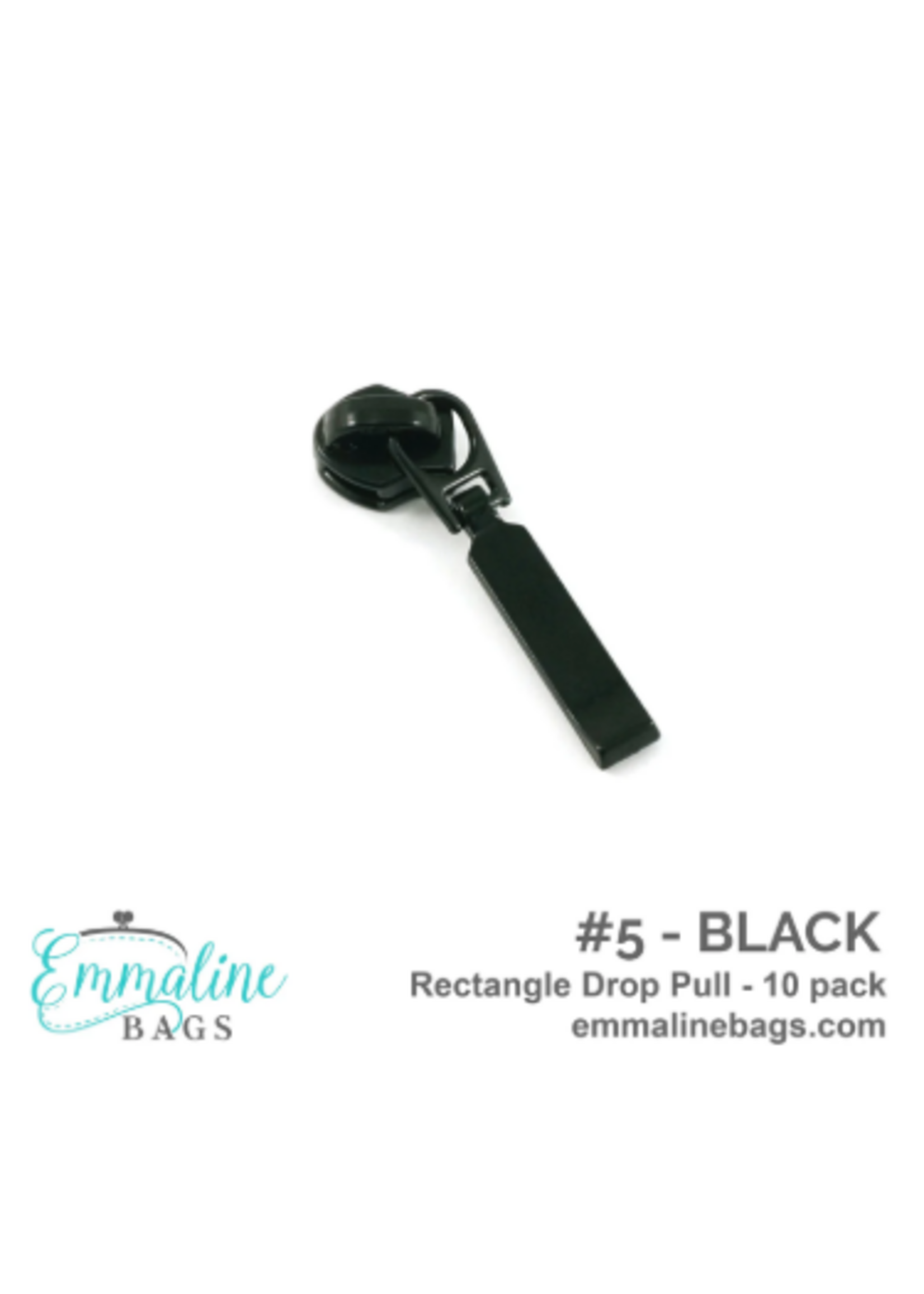 Emmaline Bags Emmaline Bags - Zipper Sliders with Pulls - Rectangle Drop - #5 - Black - 10 pack