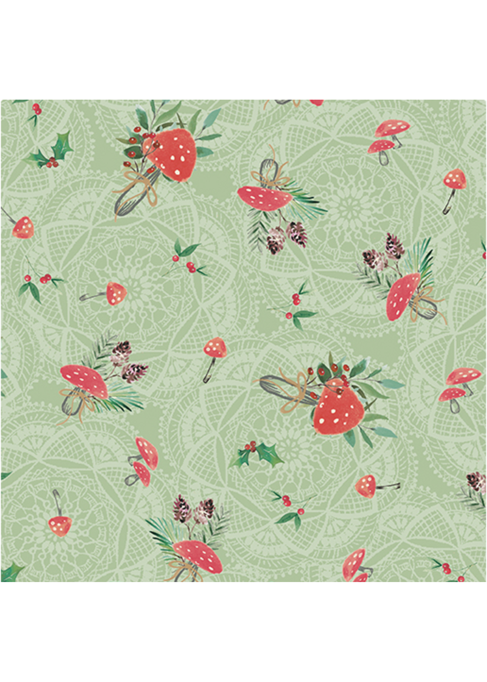 Benartex Winter Haven By Rachel Rossi  - Sage w/Mushrooms   1 unit = 10 cm = 4 inches
