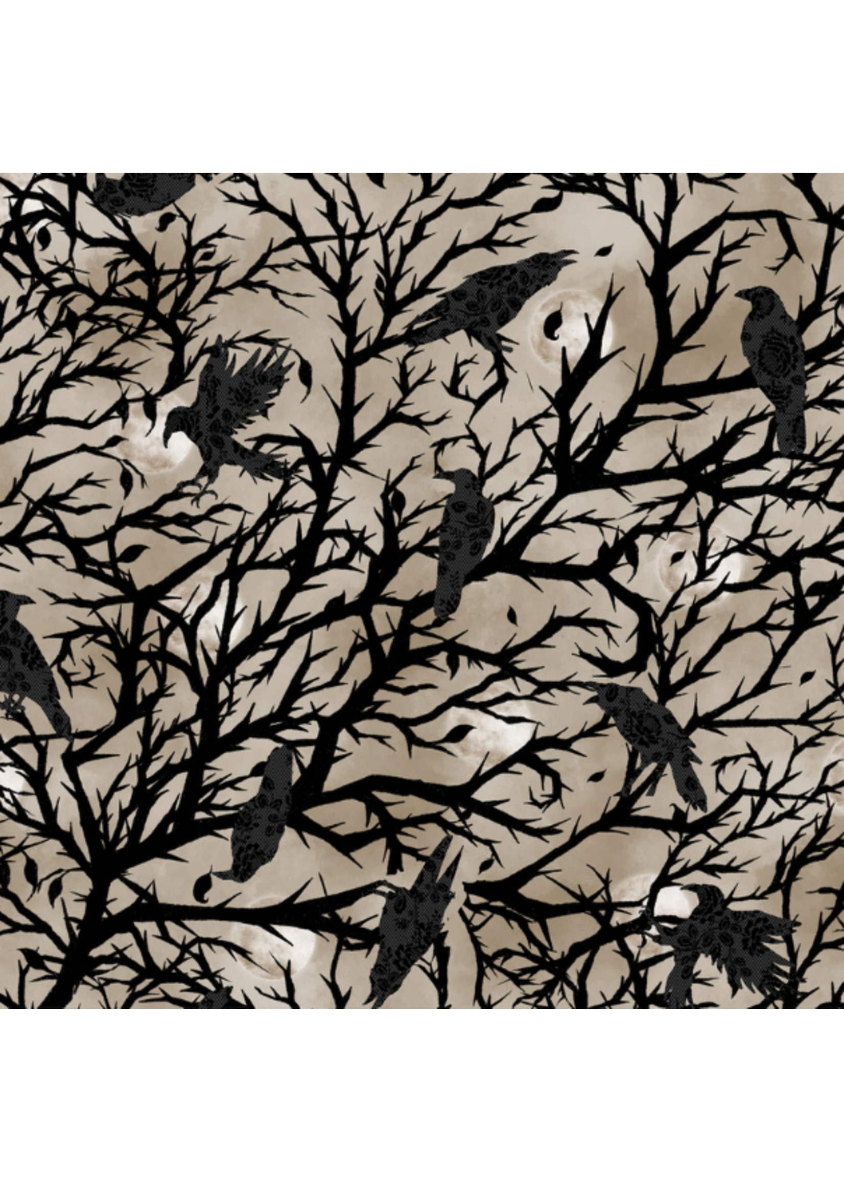 Blank Quilting Darkly Enchanted Damask Cream Crows in Tree Silhouette 1 unit =10cm =4 inches