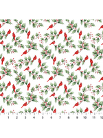 Northcott Holly Jolly Multi White  Cardinial & Holly 1 unit = 10 cm = 4 inches