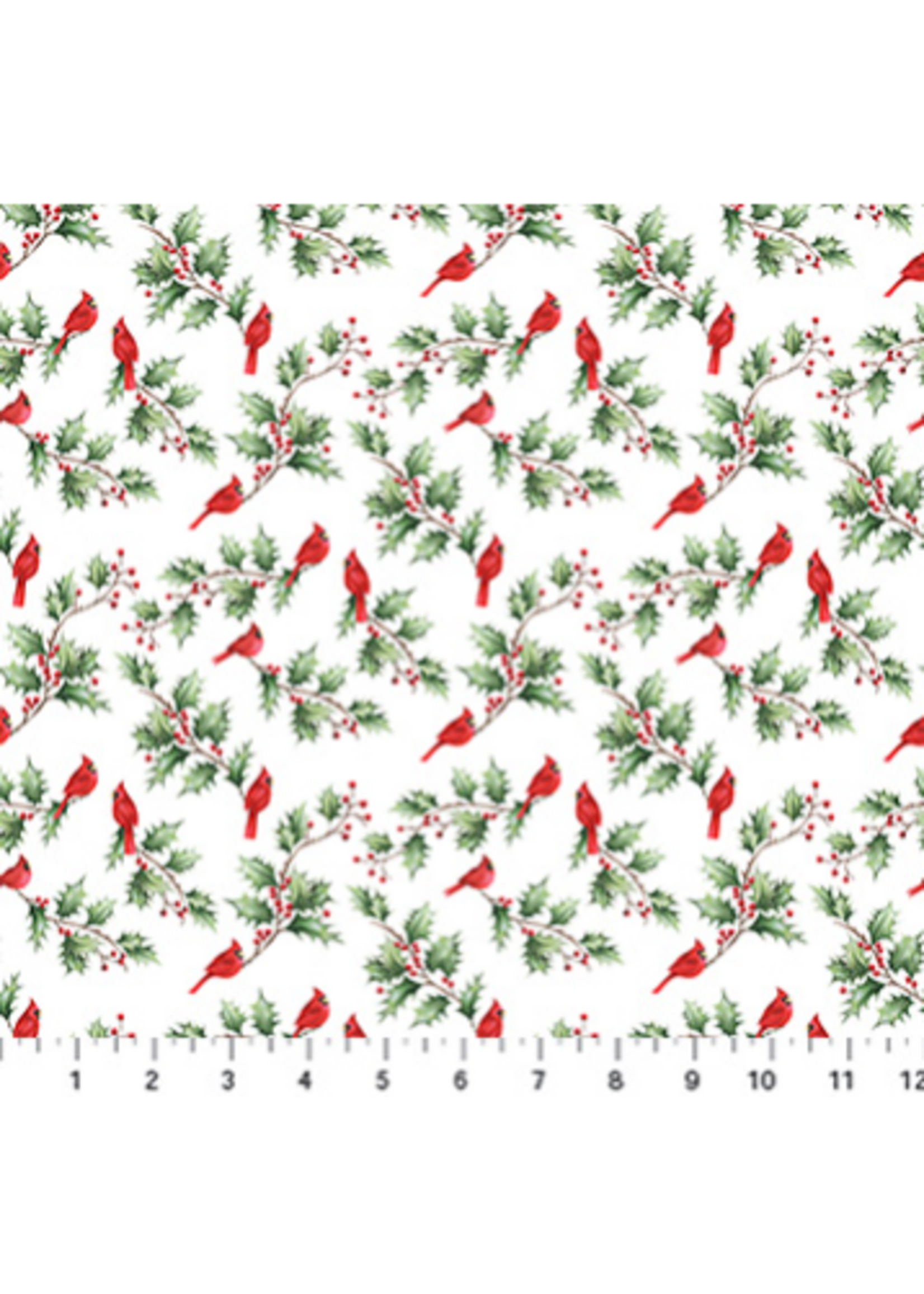 Northcott Holly Jolly Multi White  Cardinial & Holly 1 unit = 10 cm = 4 inches