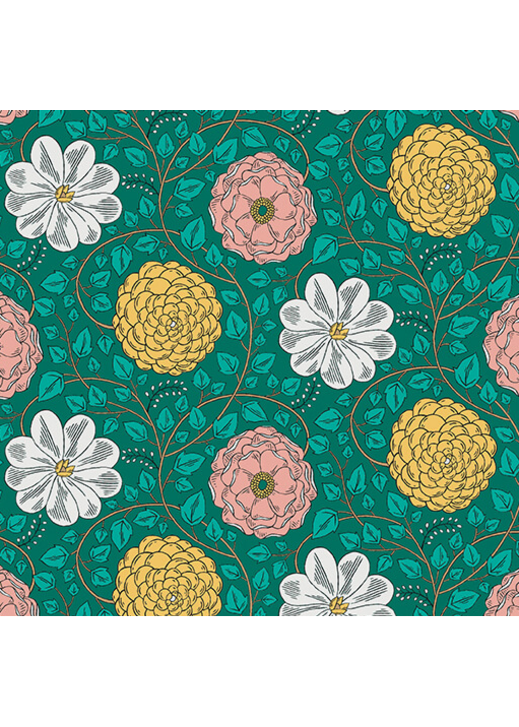 Benartex Blooming Color Harmony By Contempo Studio- Dark Teal  1 unit = 10 cm = 4 inches