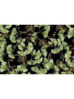 Timeless Treasures Imperial Blooms Asian Ginkgo Leaves Metallic  1 unit = 10 cm = 4 inches