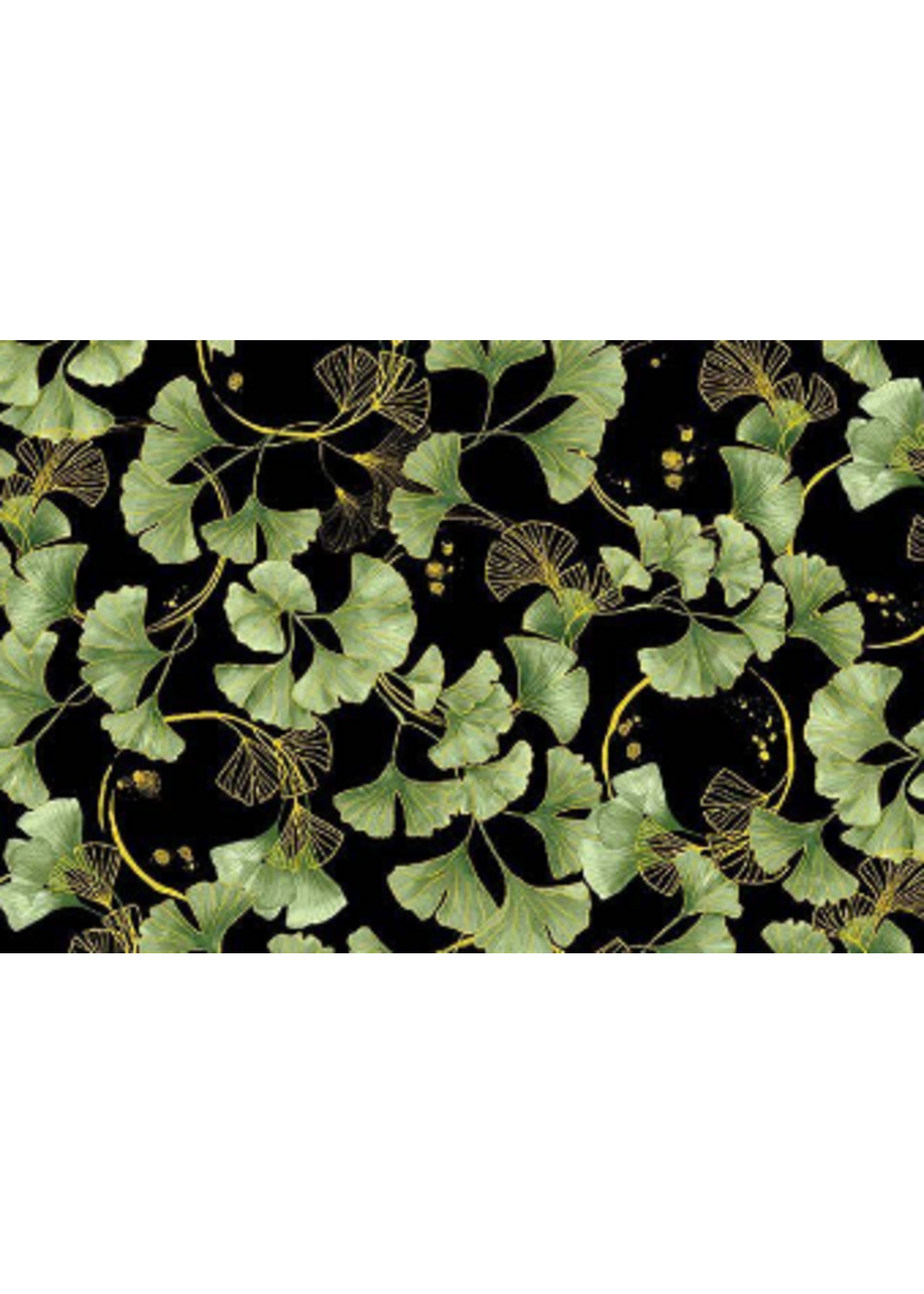 Timeless Treasures Imperial Blooms Asian Ginkgo Leaves Metallic  1 unit = 10 cm = 4 inches