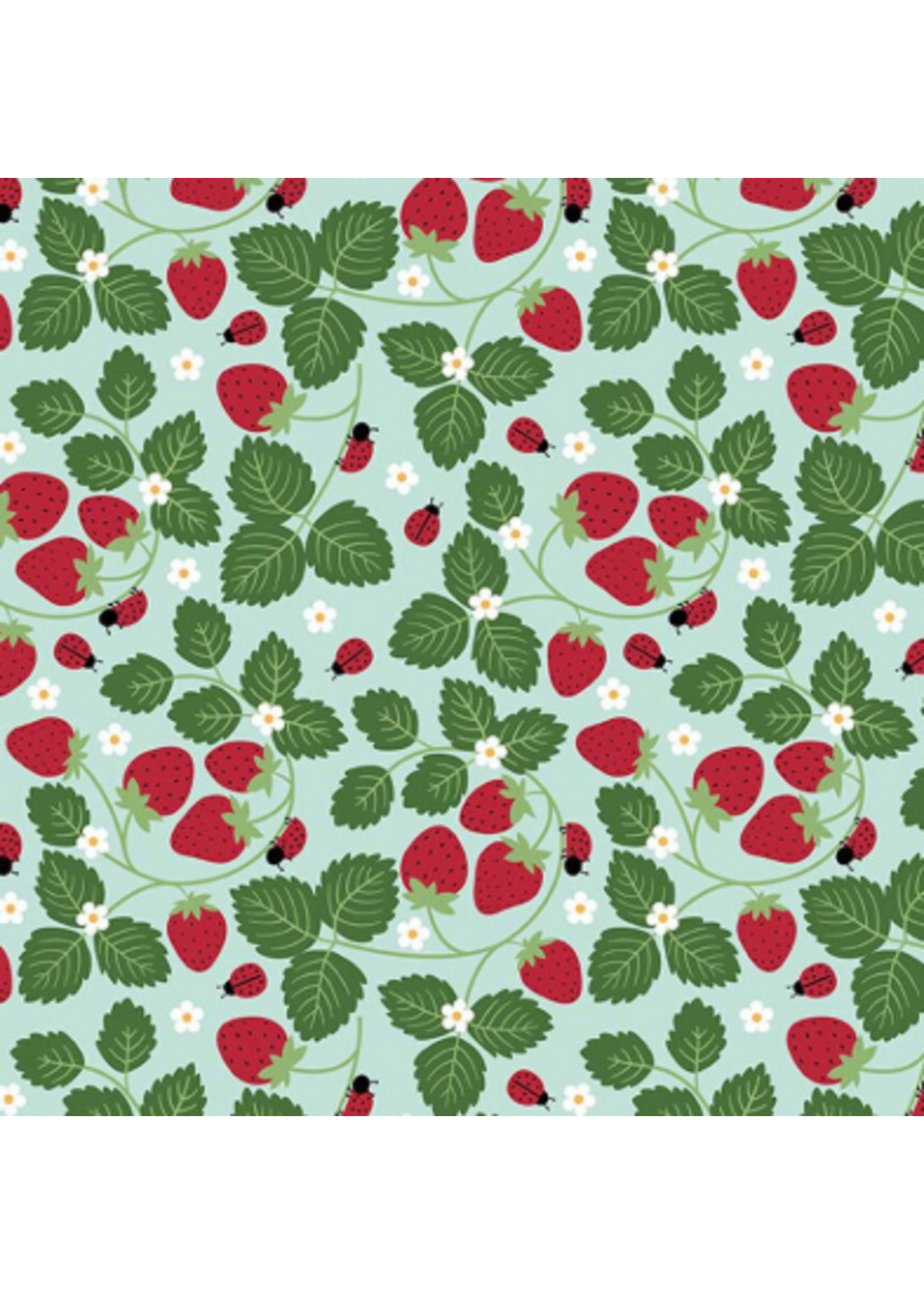 Riley Blake Little Lady Bug Strawberries Blue  1 unit = 10 cm = 4 inches