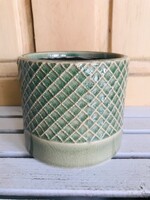 4.7'' Green Ceramic Criss Cross Pot