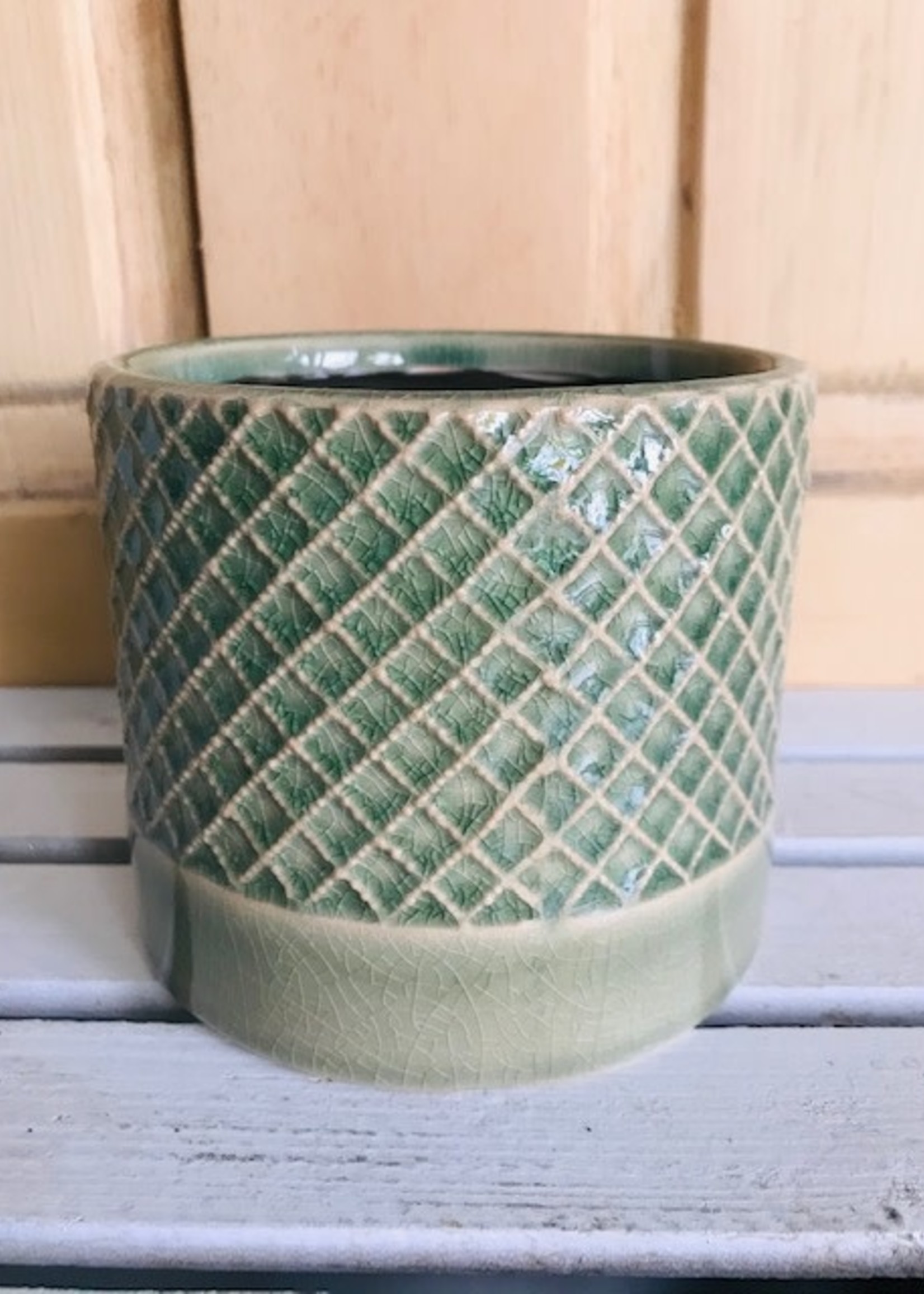 4.7'' Green Ceramic Criss Cross Pot