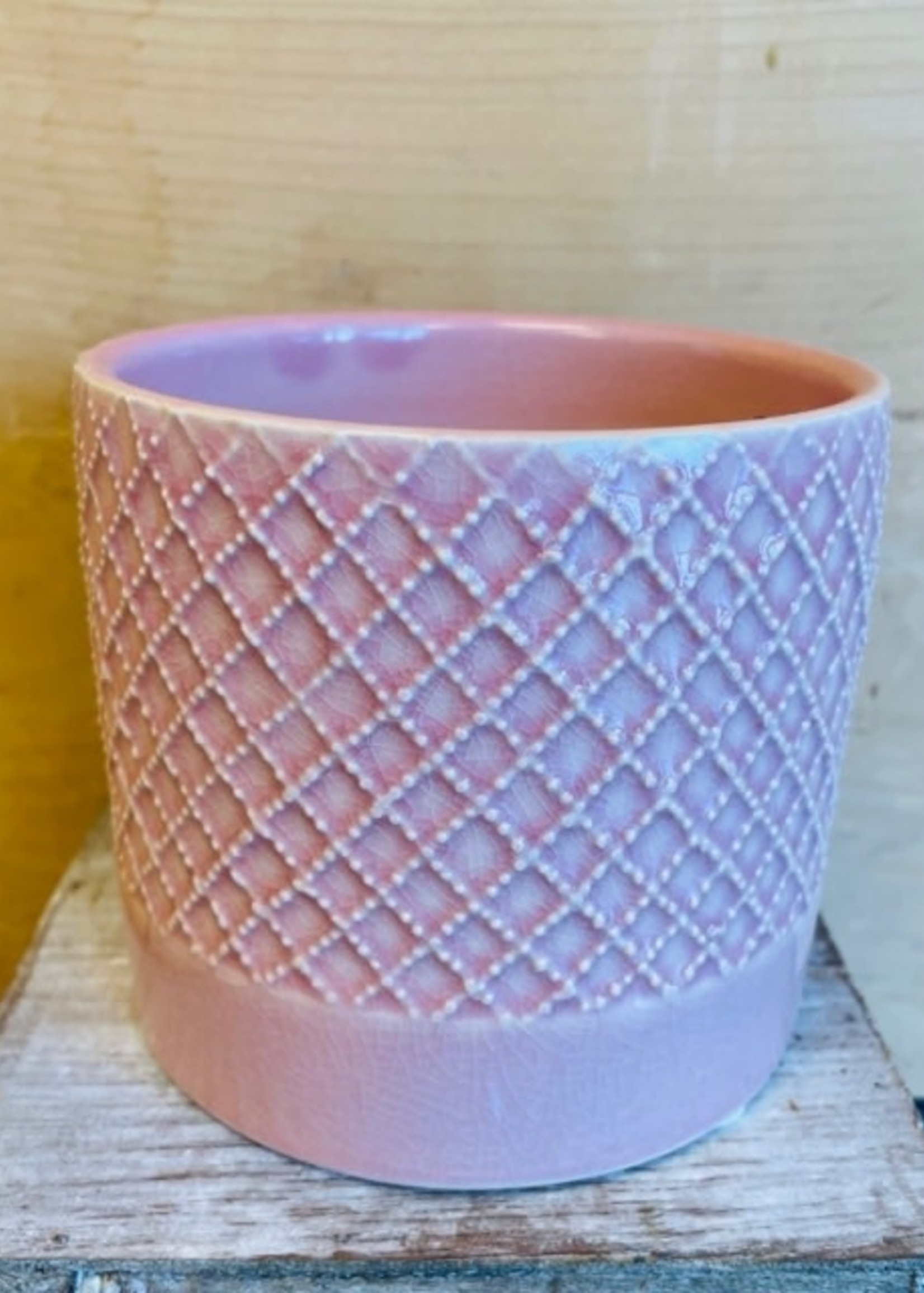 4.7'' Pink Ceramic Criss Cross Pot