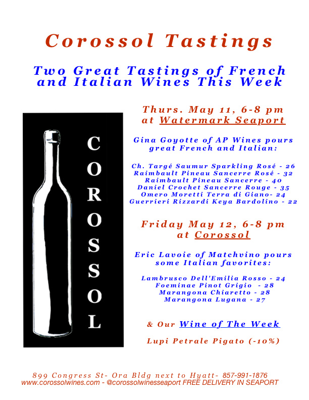 Tastings Thurs May 11 & Fri May 12