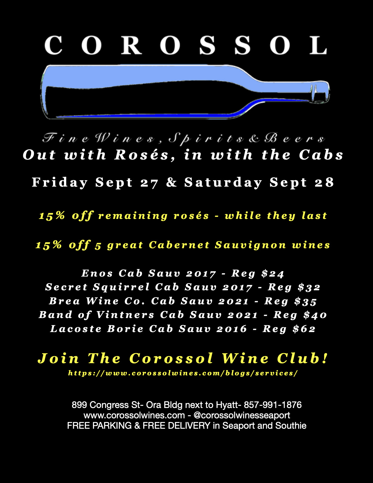 Sept 27&28 Rosé & Cab Sale!