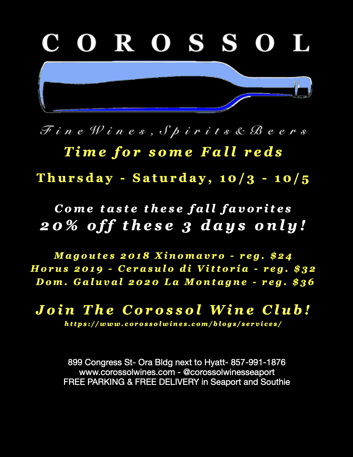 October 3 - 5: Fall Reds Taste and Save