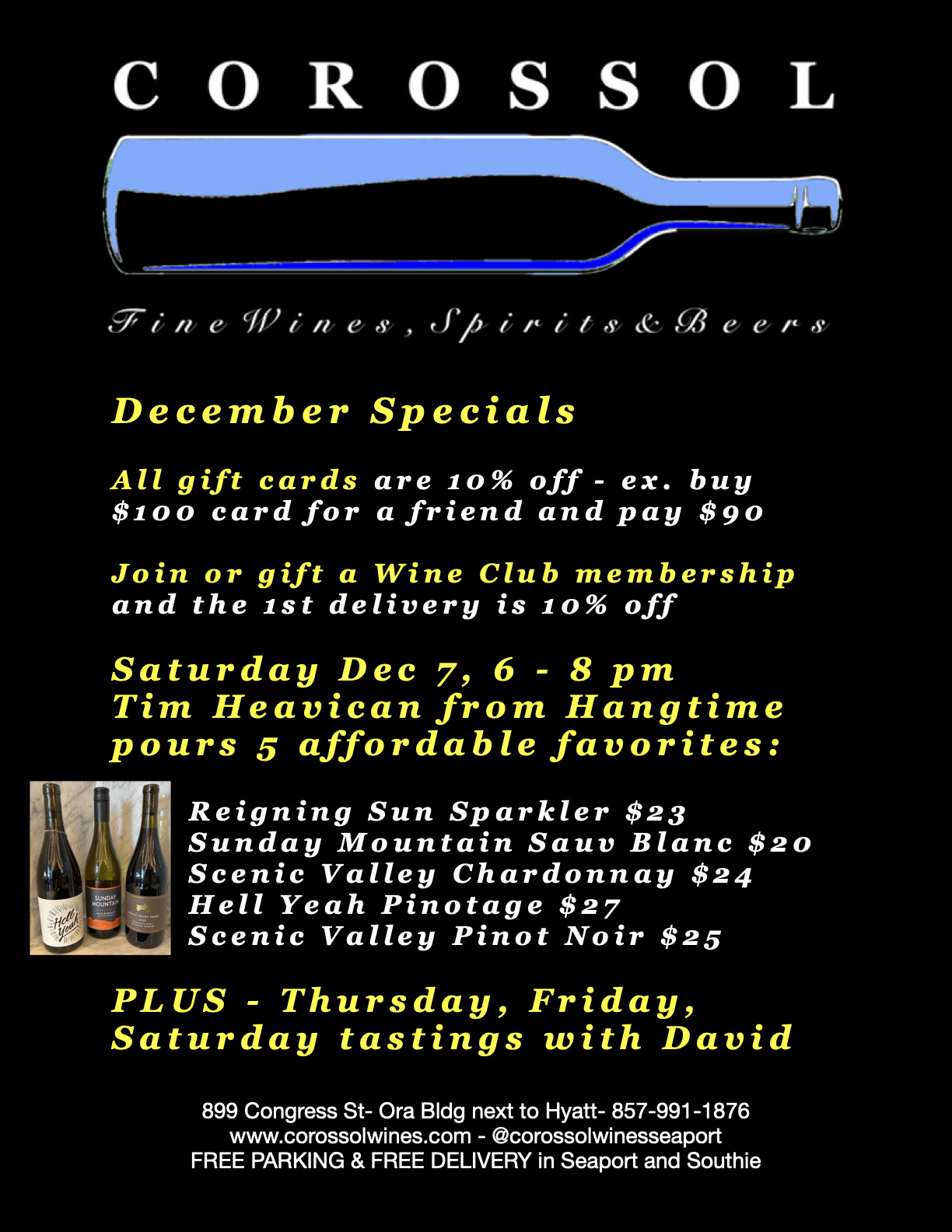 Dec 5 - 7:  Specials & Tim Heavican Tastes