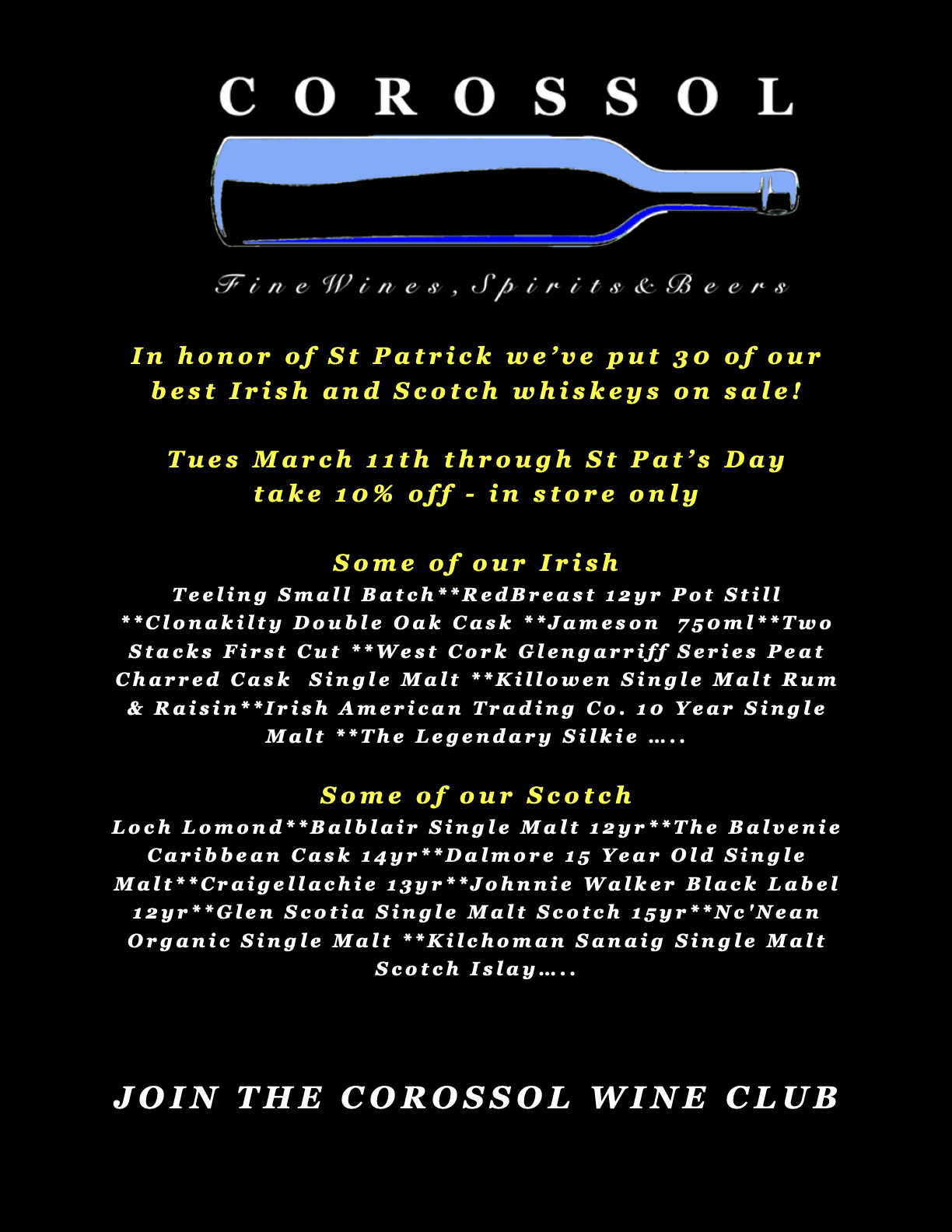 March 11 - 17: Irish & Scotch Sale for St Pat's