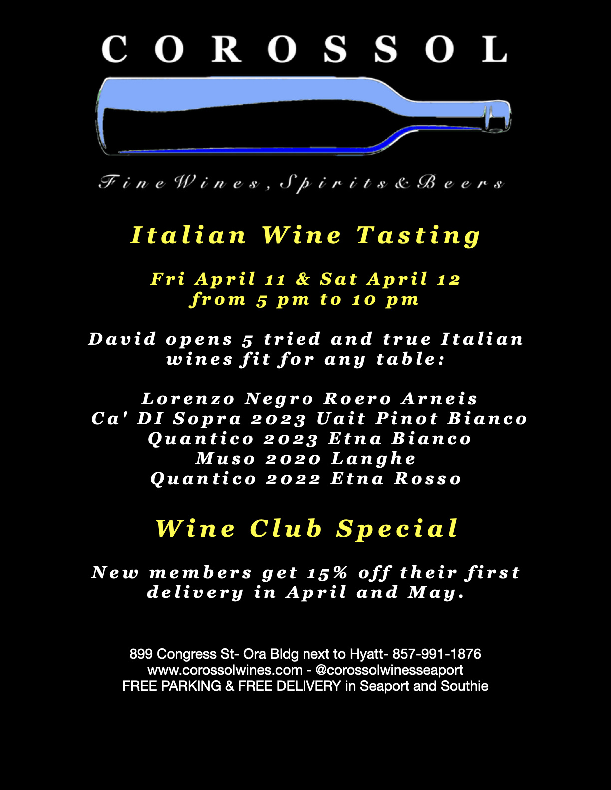 April 11 & 12: Italian Wine Tasting