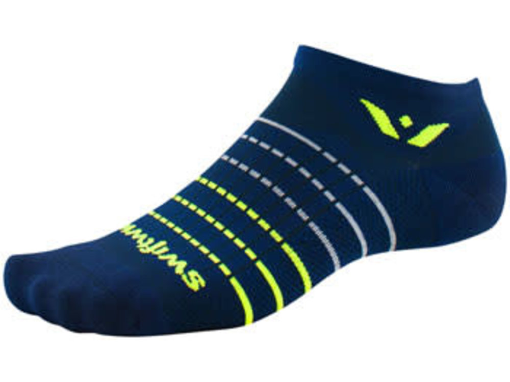Swiftwick Aspire Zero Socks - No Show Navy Stripe/Neon X-Large