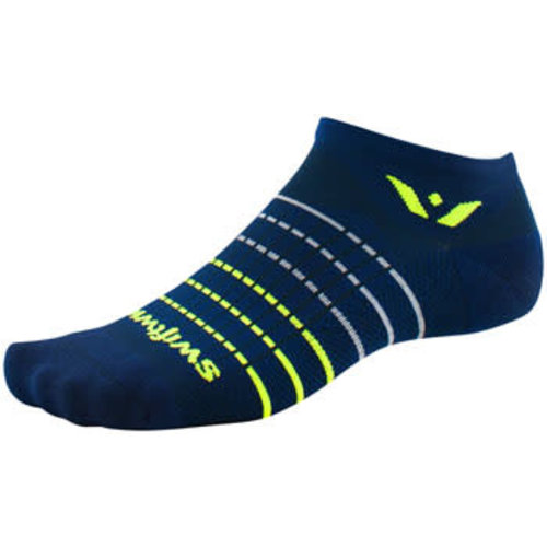 Swiftwick Aspire Zero Socks - No Show Navy Stripe/Neon X-Large