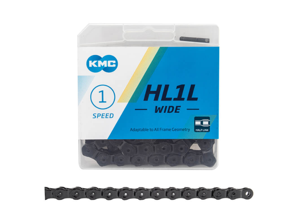 KMC KMC HL1 Wide Chain - Single Speed 1/2" x 1/8", 100 Links, Half Link Chain, Black