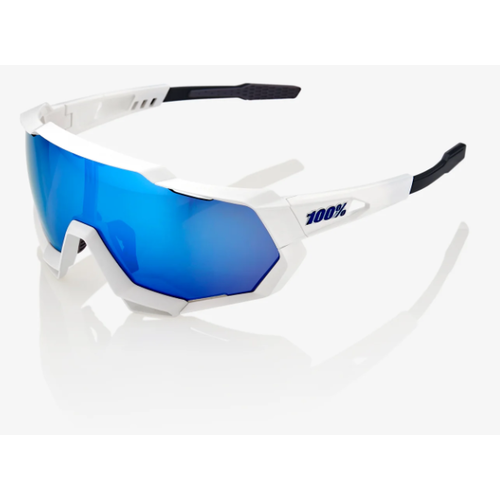 100 Percent SPEEDTRAP - Matte White - HiPER Blue Multilayer Mirror Lens