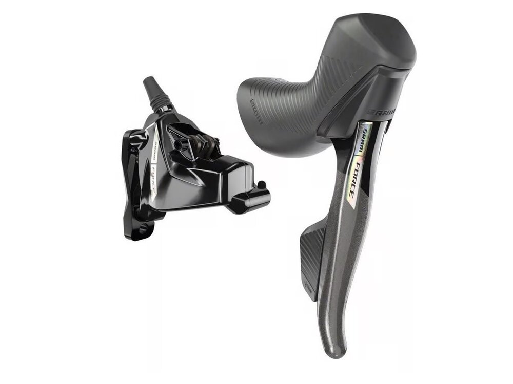 Sram SRAM Force AXS HRD eTap Shift/Brake Lever and Hydraulic Disc Brake Caliper - Left/Front, Flat Mount, 20mm Offset, Iridescent Gray/Blk, D2