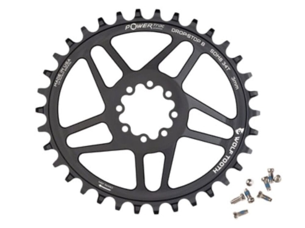 Wolf Tooth Components Wolf Tooth Elliptical Direct Mount Chainring - 34t, SRAM Direct Mount, Drop-Stop B, For SRAM 8-Bolt Cranksets, 3mm Offset, Black