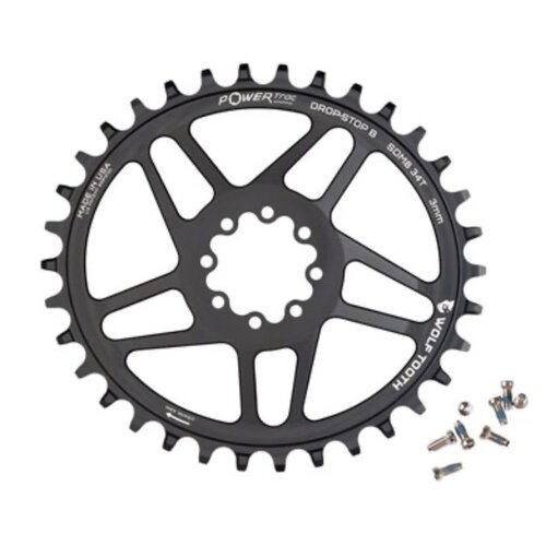 Wolf Tooth Components Wolf Tooth Elliptical Direct Mount Chainring - 34t, SRAM Direct Mount, Drop-Stop B, For SRAM 8-Bolt Cranksets, 3mm Offset, Black