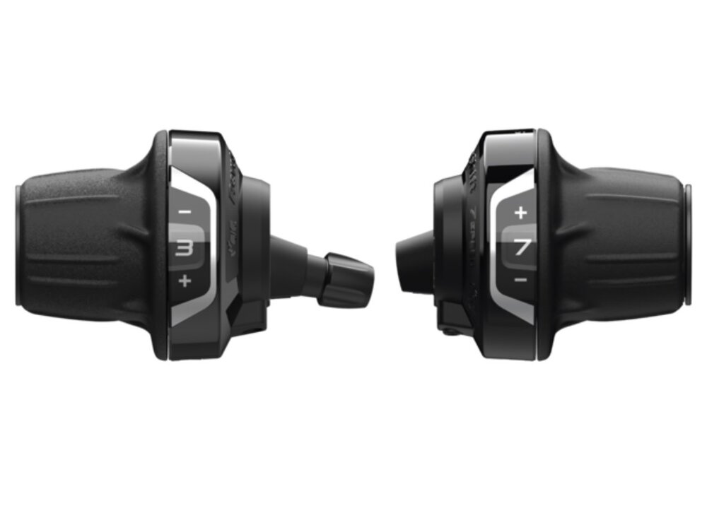 Shimano SHIFT LEVER SET, SL-RV400, 3 (SIS) X 7-SPEED, REVO SHIFTER, R: 2050MM, L:1800MM, 600 X 600 X 300MM BLACK OUTER, W/ OPTICAL GEAR DISPLAY