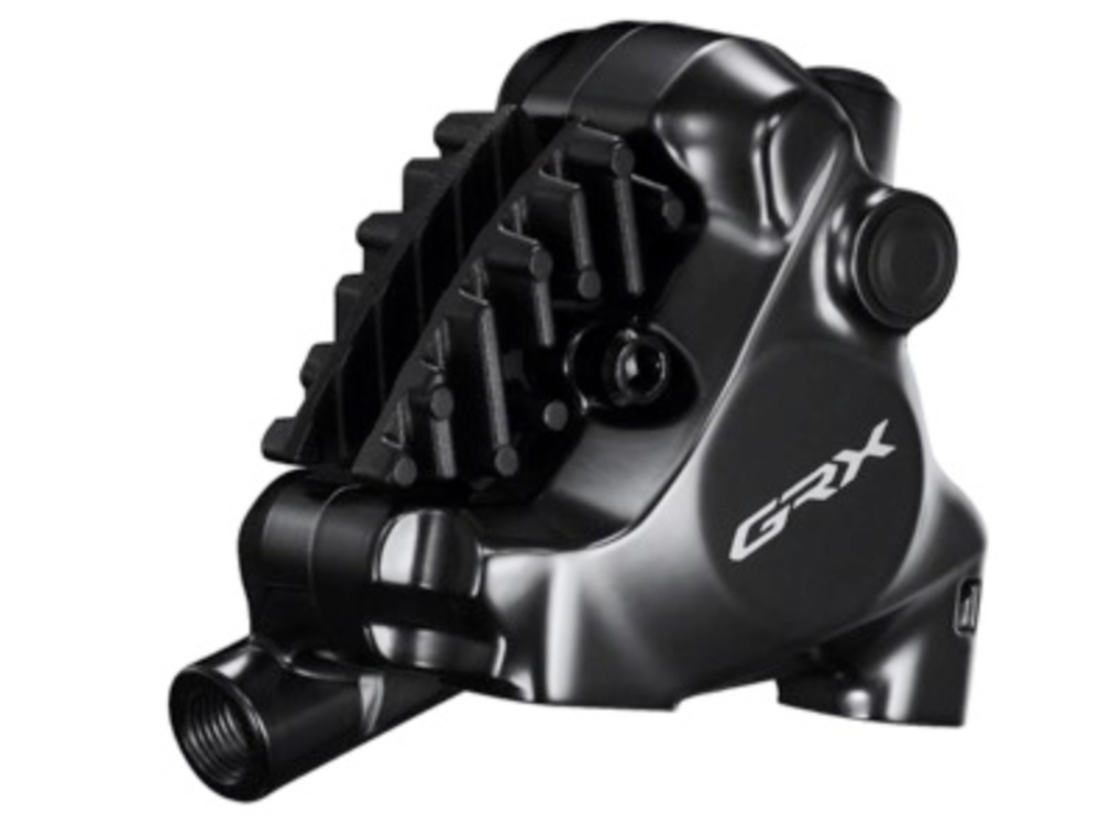 Shimano HYDRAULIC DISC BRAKE, BR-RX820, GRX, FRONT, FLAT MOUNT, W/BRACKET FOR 140/160MM ROTOR (ASSEMBLED FOR 160), W/L05A RESIN PAD (W/FIN)