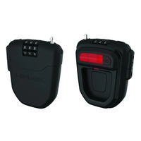 HIPLOK FLX WEARABLE RETRACTABLE COMBINATION LOCK WITH INTEGRATED REAR LIGHT: BLACK