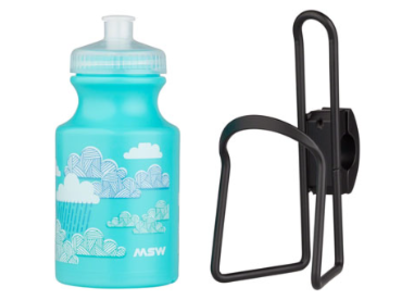 MSW MSW Kids Water Bottle and Cage Kit - Clouds w/ Black Cage
