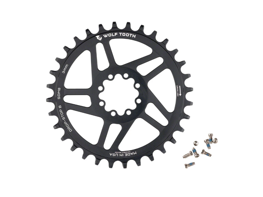 Wolf Tooth Wolf Tooth Direct Mount Chainring - 34t, SRAM Direct Mount, Drop-Stop B, For SRAM 8-Bolt Cranksets, 3mm Offset, Black