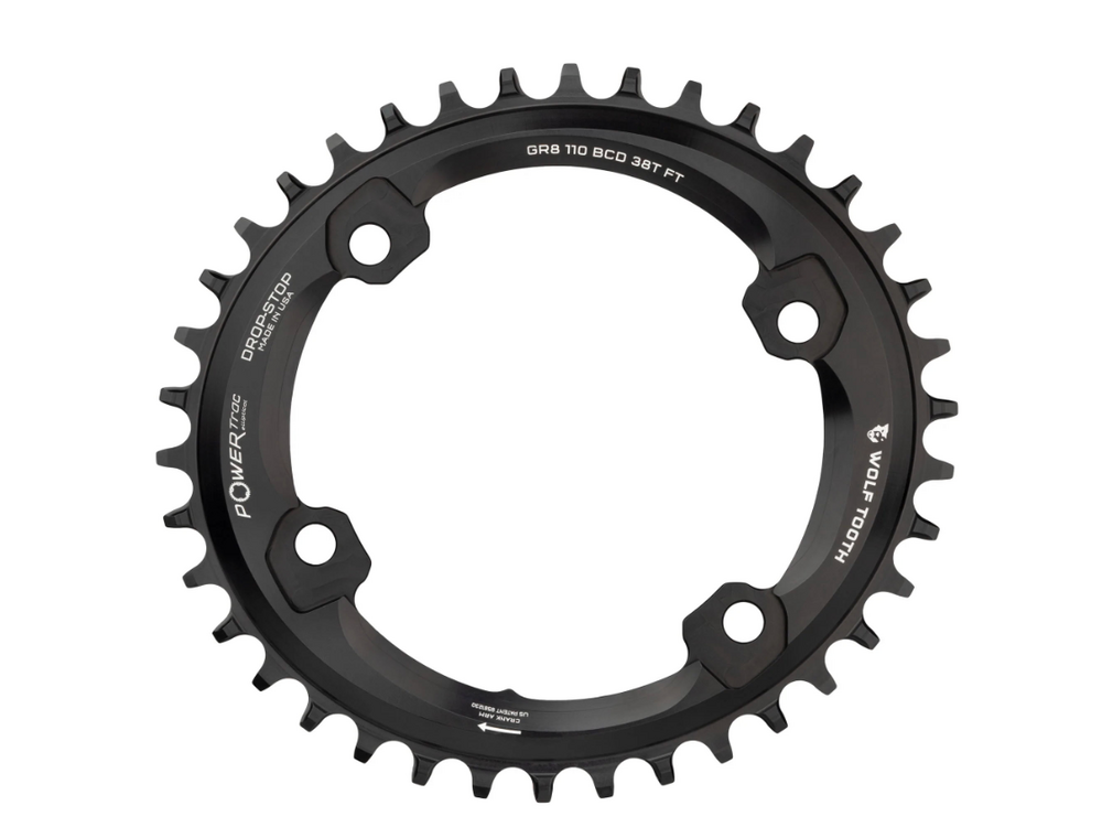 Wolf Tooth Components Wolf Tooth Components Elliptical Shim GRX Chainring, 110BCD(4-Bolt) 38T, Blk