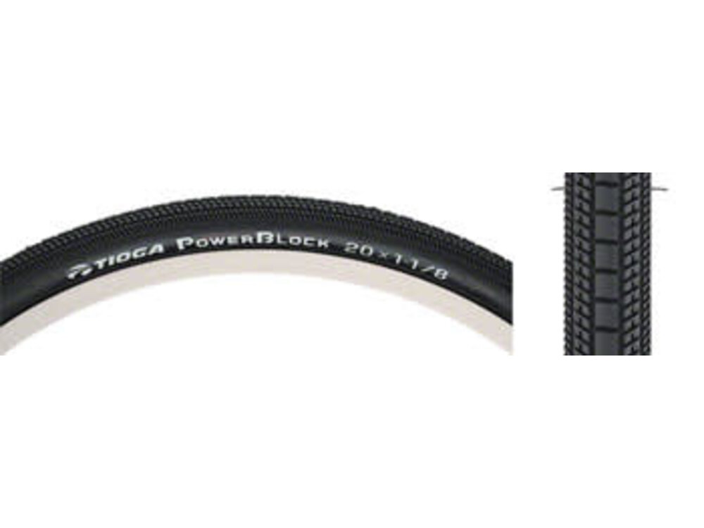 Tioga PowerBlock Tire - 20 x 1-1/8, Clincher, Wire, Black, 60tpi