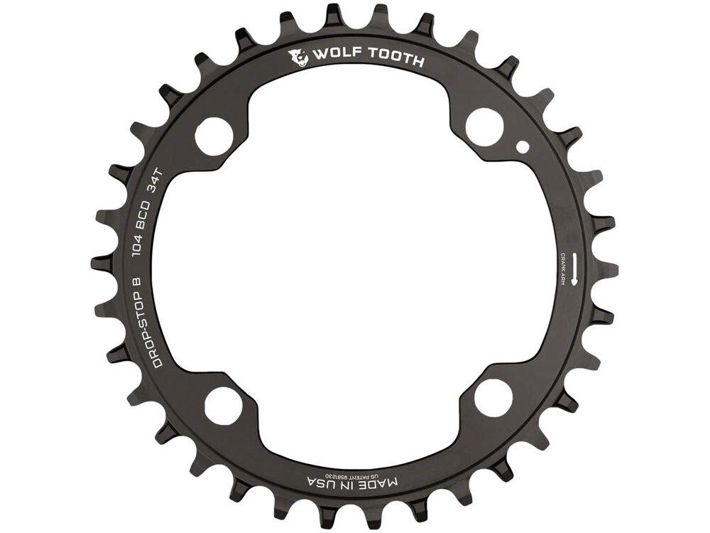 Wolf Tooth Wolf Tooth 104 BCD Chainring - 34t, 104 BCD, 4-Bolt, Drop-Stop B, Black