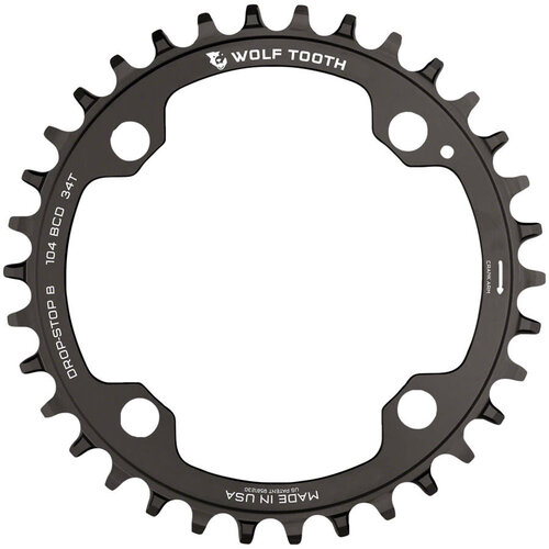 Wolf Tooth Wolf Tooth 104 BCD Chainring - 34t, 104 BCD, 4-Bolt, Drop-Stop B, Black