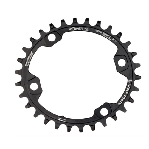 Wolf Tooth Components Wolf Tooth Elliptical 96 BCD Chainring - 30t, 96 Asymmetric BCD, 4-Bolt, Drop-Stop, For Shimano XT M8000 and SLX M7000 Cranks, Black