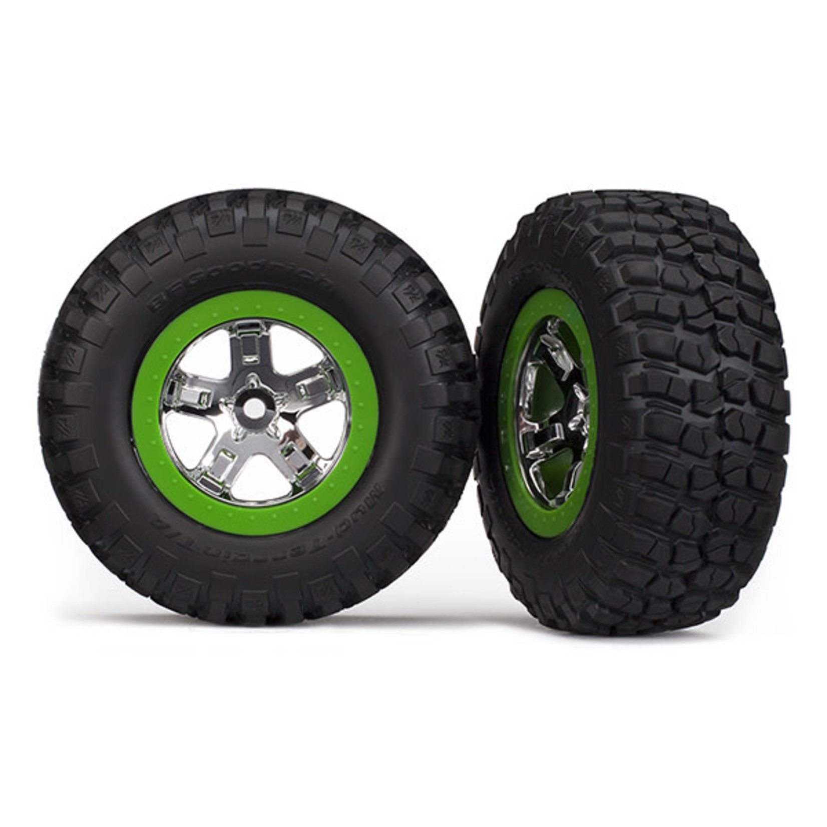 Traxxas TRA6876 Traxxas SCT Chrome & Green Wheels w/ BFG Tires (2)