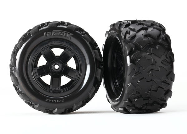 Traxxas TRA7672 Traxxas Teton Black 5-Spoke wheels and Tires (2