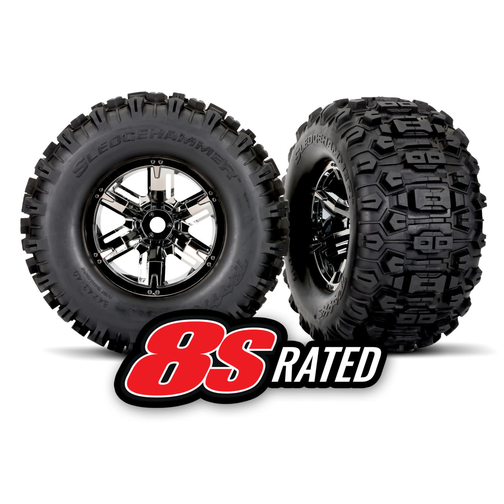 Traxxas TRA7774A Traxxas X-Maxx Black Chrome Wheels w/ Sledgehammer Tires (2)