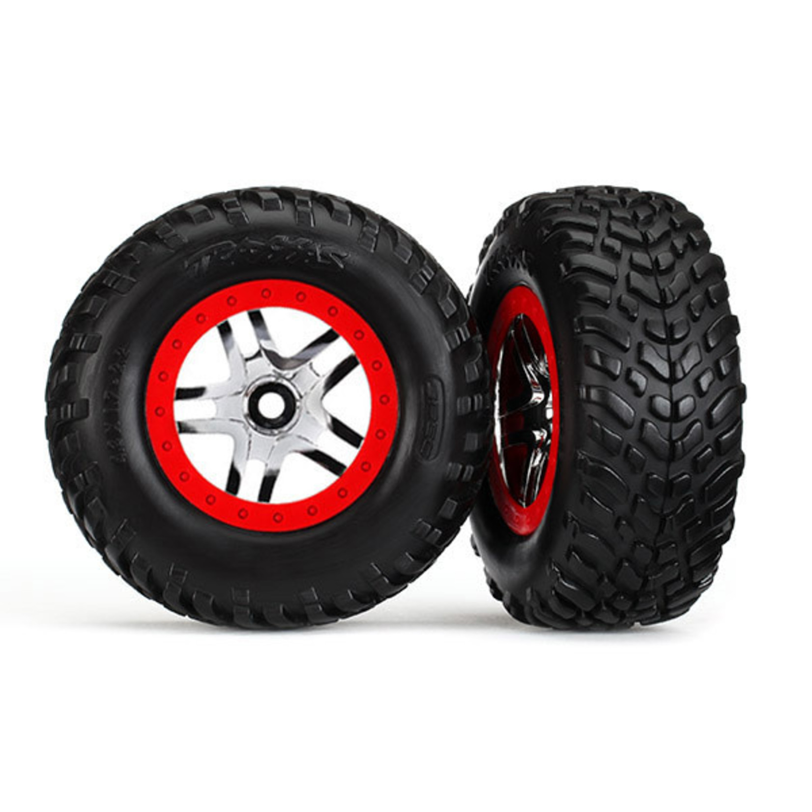 Traxxas TRA6891R Traxxas Tires,SCTs1/ Wheels, SS, Chrome/Red