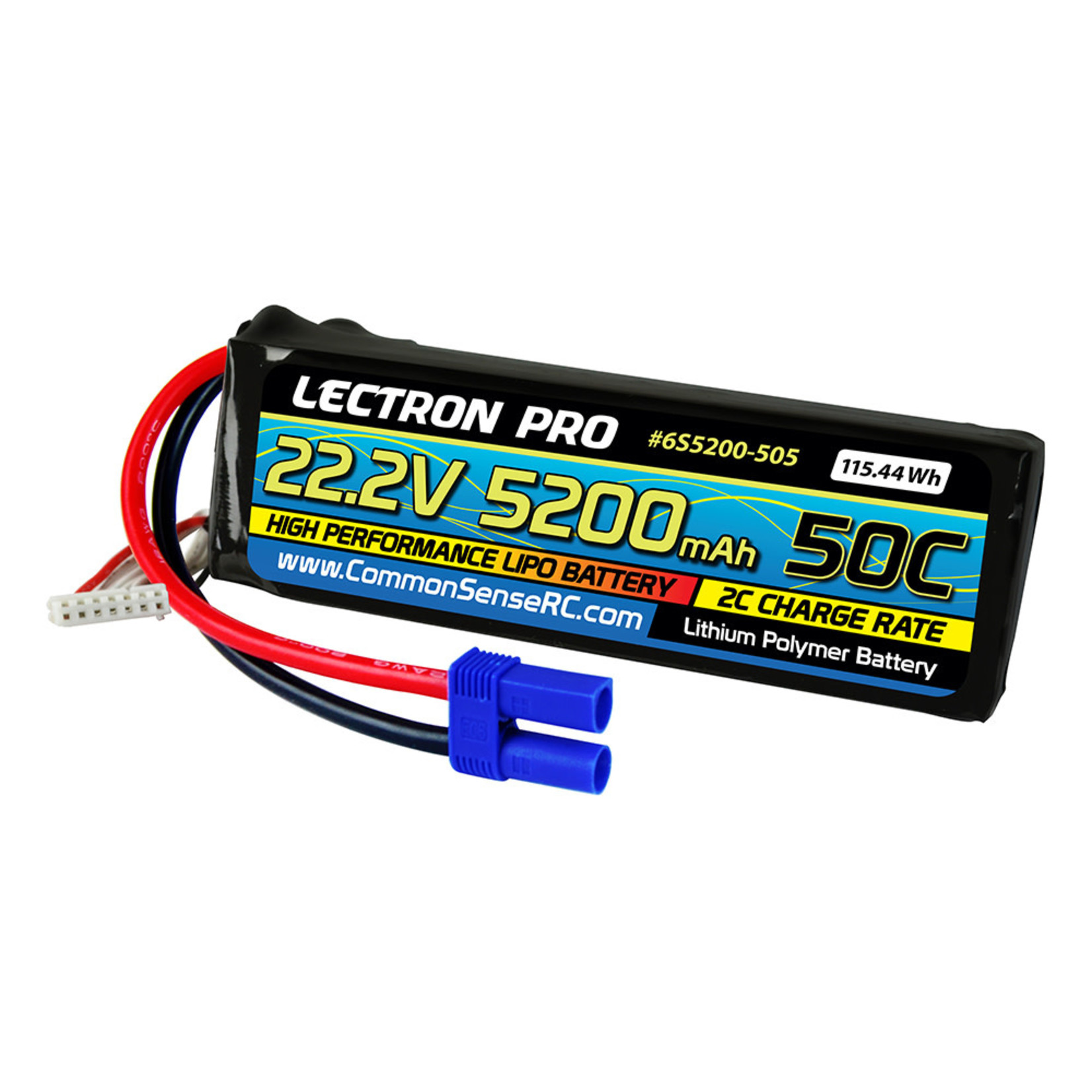 Lectron Pro 6S5200-505 Lectron Pro 22.2V 5200mAh 50C Lipo Battery EC5