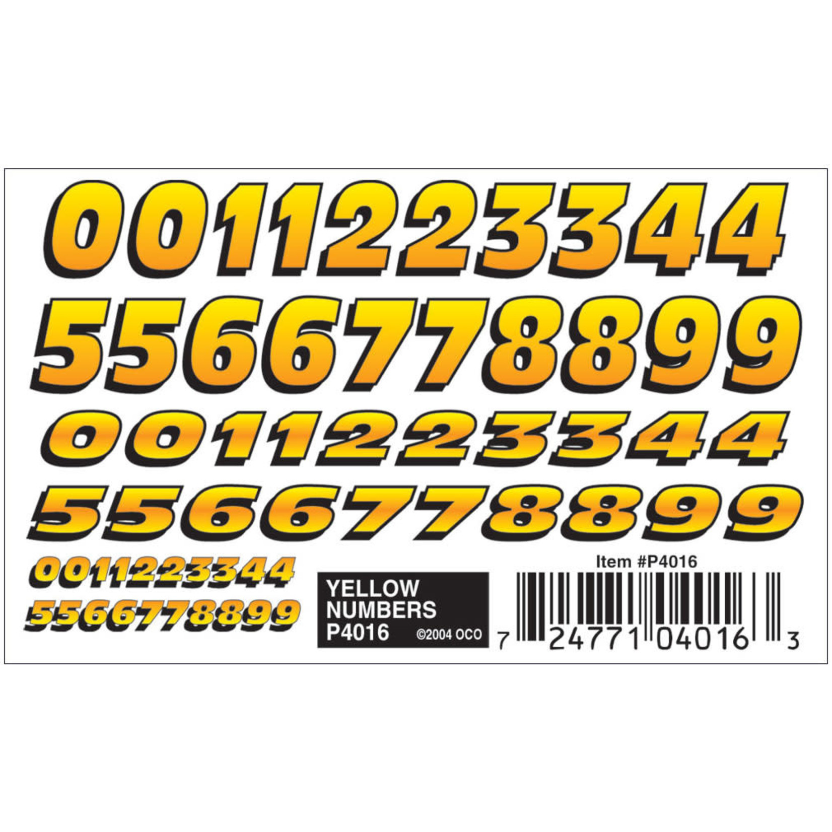 PineCar P4016 **PineCar Yellow Numbers Dry Transfer